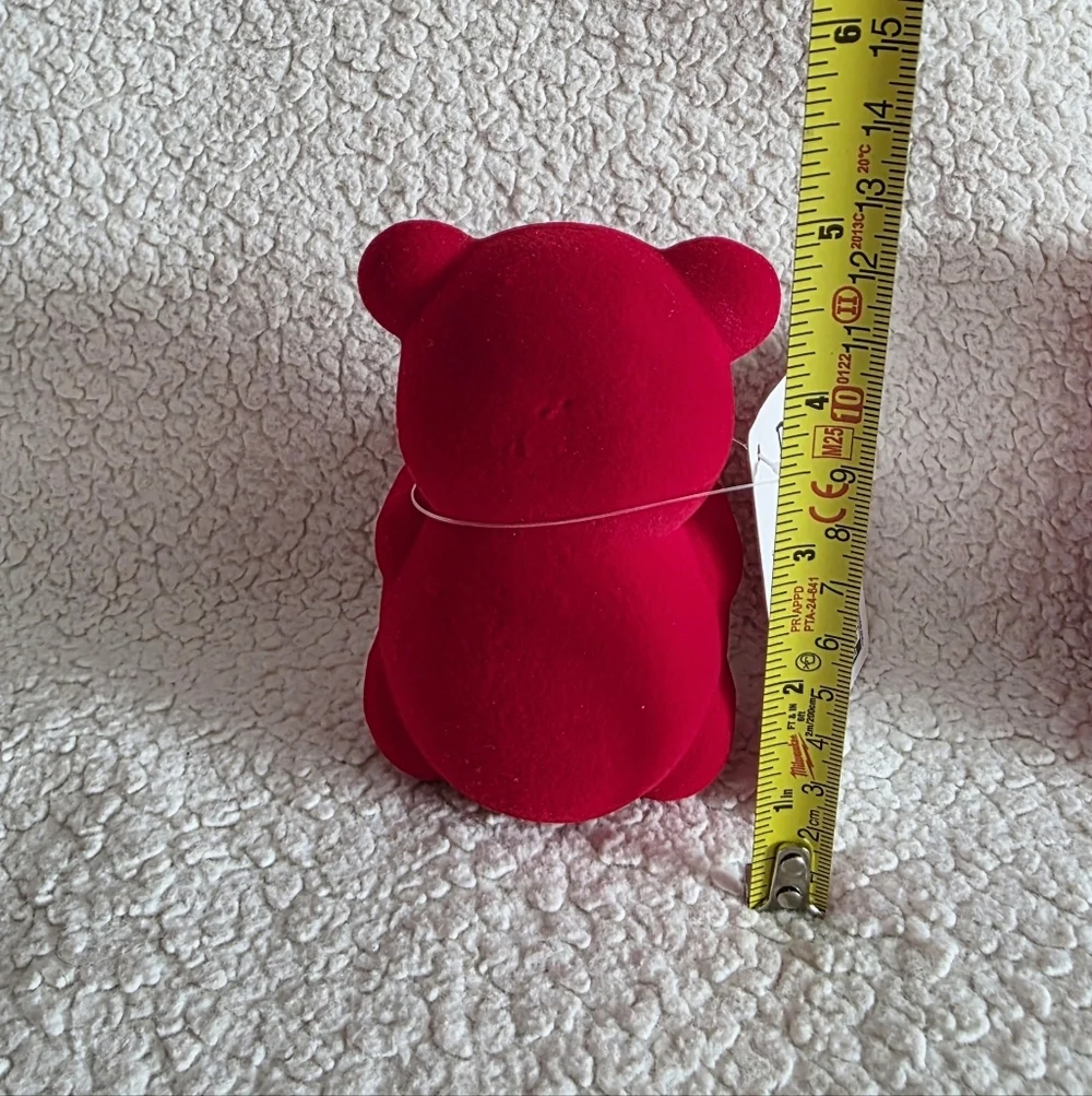 Flocked red Bear with heart bundle Tabletop Decoration 4